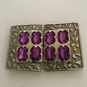 Purple Rhinestone on Metal Two Piece interlocking Gold Tone Vintage  Buckle
